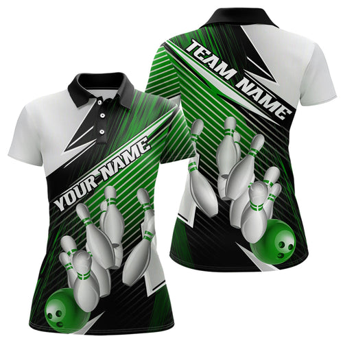 Black And Green Custom Ladies Bowling Team Shirts, Bowling Tournament Bowling League Shirt IPHW7937