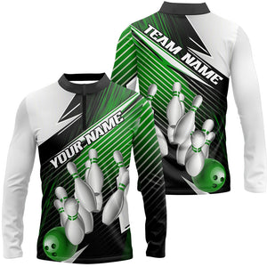 Black And Green Custom Bowling Team Shirts For Men, Bowling Tournament Bowling League Shirt IPHW7937