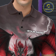Load image into Gallery viewer, Custom Red Thunder Lightning Dragon Bowling Polo Shirts For Men, Team Uniform IPHW9103