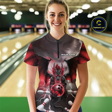 Load image into Gallery viewer, Custom Red Thunder Lightning Dragon Bowling Women Quarter-Zip Shirts, Team Uniform IPHW9103