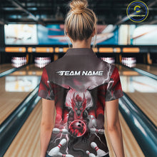 Load image into Gallery viewer, Custom Red Thunder Lightning Dragon Bowling Women Quarter-Zip Shirts, Team Uniform IPHW9103