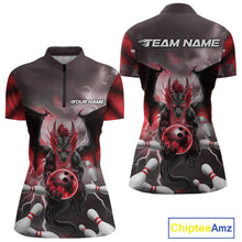 Load image into Gallery viewer, Custom Red Thunder Lightning Dragon Bowling Women Quarter-Zip Shirts, Team Uniform IPHW9103