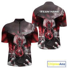 Load image into Gallery viewer, Custom Red Thunder Lightning Dragon Bowling Quarter-Zip Shirts For Men, Team Uniform IPHW9103