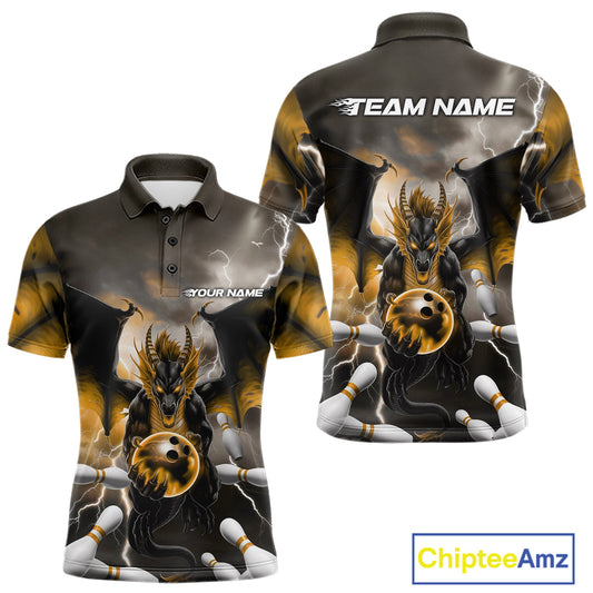 Custom Yellow Thunder Lightning Dragon Bowling Polo Shirts For Men, Team Uniform IPHW9105