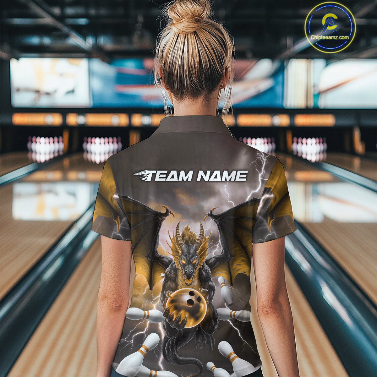 Custom Yellow Thunder Lightning Dragon Bowling Women Quarter-Zip Shirts, Team Uniform IPHW9105