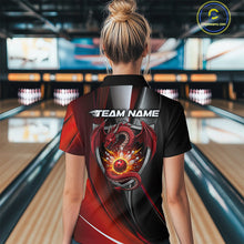 Load image into Gallery viewer, Custom Black And Red Dragon Bowling Polo Shirts For Women, Dragon Bowling Jersey IPHW9342