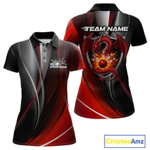 Load image into Gallery viewer, Custom Black And Red Dragon Bowling Polo Shirts For Women, Dragon Bowling Jersey IPHW9342
