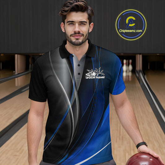 Custom Black And Blue Dragon Bowling Polo Shirts For Men, Dragon Bowling Jersey IPHW9343