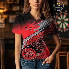 Load image into Gallery viewer, Custom Black And Red Flame Dartboard Dart Polo Shirts For Women, Dart Team Uniform IPHW9684