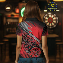 Load image into Gallery viewer, Custom Black And Red Flame Dartboard Dart Polo Shirts For Women, Dart Team Uniform IPHW9684