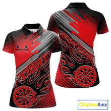 Load image into Gallery viewer, Custom Black And Red Flame Dartboard Dart Polo Shirts For Women, Dart Team Uniform IPHW9684