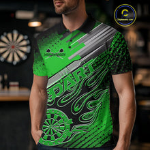 Load image into Gallery viewer, Custom Black And Irish Green Flame Dartboard Dart Polo Shirts For Men, Dart Uniform IPHW9686