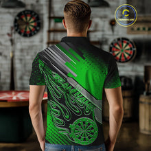 Load image into Gallery viewer, Custom Black And Irish Green Flame Dartboard Dart Polo Shirts For Men, Dart Uniform IPHW9686