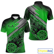 Load image into Gallery viewer, Custom Black And Irish Green Flame Dartboard Dart Polo Shirts For Men, Dart Uniform IPHW9686