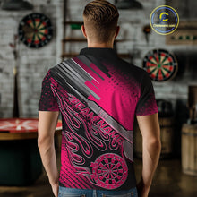 Load image into Gallery viewer, Custom Black And Pink Flame Dartboard Dart Polo Shirts For Men, Dart Uniform IPHW9687