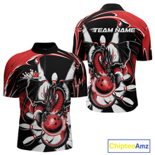 Load image into Gallery viewer, Custom Black And Red Dragon Bowling Men Quarter-Zip Shirts, Dragon Bowling Team Jerseys IPHW9108