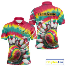 Load image into Gallery viewer, Custom Colorful Tie Dye Bowling Polo Shirts For Men, Rainbow Bowling Outfit IPHW9116
