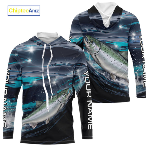 Custom Chinook King Salmon Fishing Saltwater Long Sleeve Hooded Performance Fishing Shirts IPHW9347