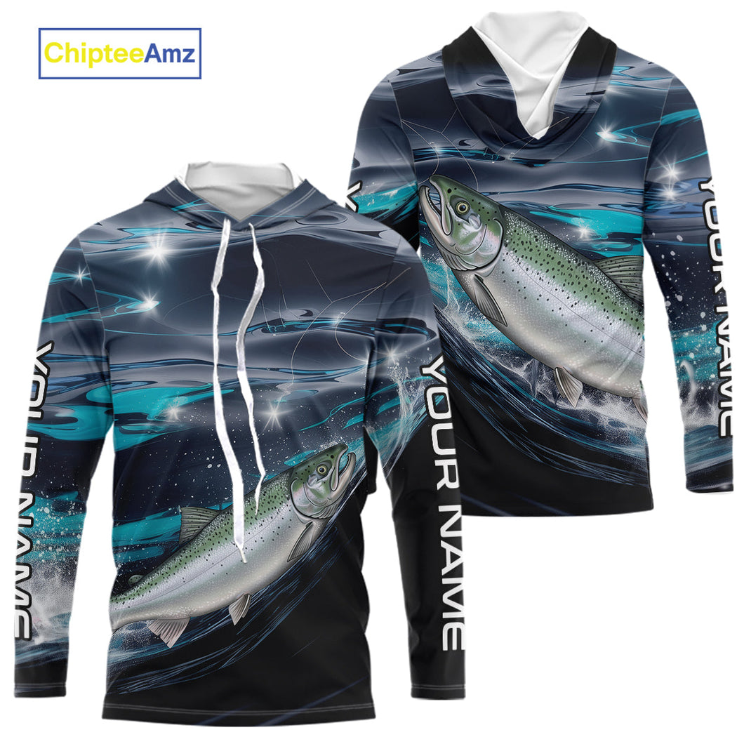 Custom Chinook King Salmon Fishing Saltwater Long Sleeve Hooded Performance Fishing Shirts IPHW9347