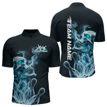 Load image into Gallery viewer, Custom Blue Flame Smoke Skull Bowling Quarter-Zip Shirts For Men, Halloween Bowling Outfit IPHW9494