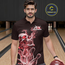 Load image into Gallery viewer, Custom Red Flame Smoke Skull Bowling Polo Shirts For Men, Halloween Bowling Outfit IPHW9495