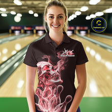 Load image into Gallery viewer, Custom Red Flame Smoke Skull Bowling Polo Shirts For Women, Halloween Bowling Outfit IPHW9495
