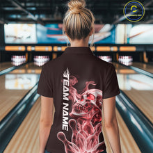 Load image into Gallery viewer, Custom Red Flame Smoke Skull Bowling Polo Shirts For Women, Halloween Bowling Outfit IPHW9495
