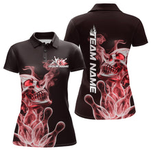 Load image into Gallery viewer, Custom Red Flame Smoke Skull Bowling Polo Shirts For Women, Halloween Bowling Outfit IPHW9495
