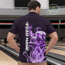 Load image into Gallery viewer, Custom Purple Flame Smoke Skull Bowling Quarter-Zip Shirts For Men, Halloween Bowling Outfit IPHW9496