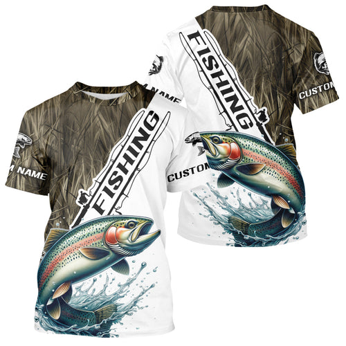 Custom Name Grass Camo Rainbow Trout Tournament Fishing T-Shirt IPHW9138