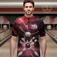 Load image into Gallery viewer, Custom Red Thunder Lightning Eagle Bowling Quarter-Zip Shirts For Men, Eagle Bowling Jerseys IPHW9366