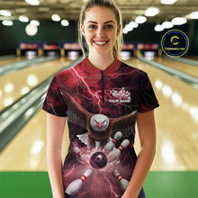 Load image into Gallery viewer, Custom Red Thunder Lightning Eagle Bowling Women Quarter-Zip Shirts, Bowling Jerseys IPHW9366