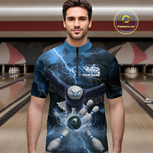 Load image into Gallery viewer, Custom Blue Thunder Lightning Eagle Bowling Quarter-Zip Shirts For Men, Eagle Bowling Jerseys IPHW9367