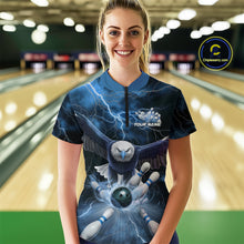 Load image into Gallery viewer, Custom Blue Thunder Lightning Eagle Bowling Women Quarter-Zip Shirts, Bowling Jerseys IPHW9367