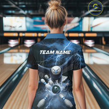 Load image into Gallery viewer, Custom Blue Thunder Lightning Eagle Bowling Women Quarter-Zip Shirts, Bowling Jerseys IPHW9367