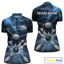 Load image into Gallery viewer, Custom Blue Thunder Lightning Eagle Bowling Women Quarter-Zip Shirts, Bowling Jerseys IPHW9367