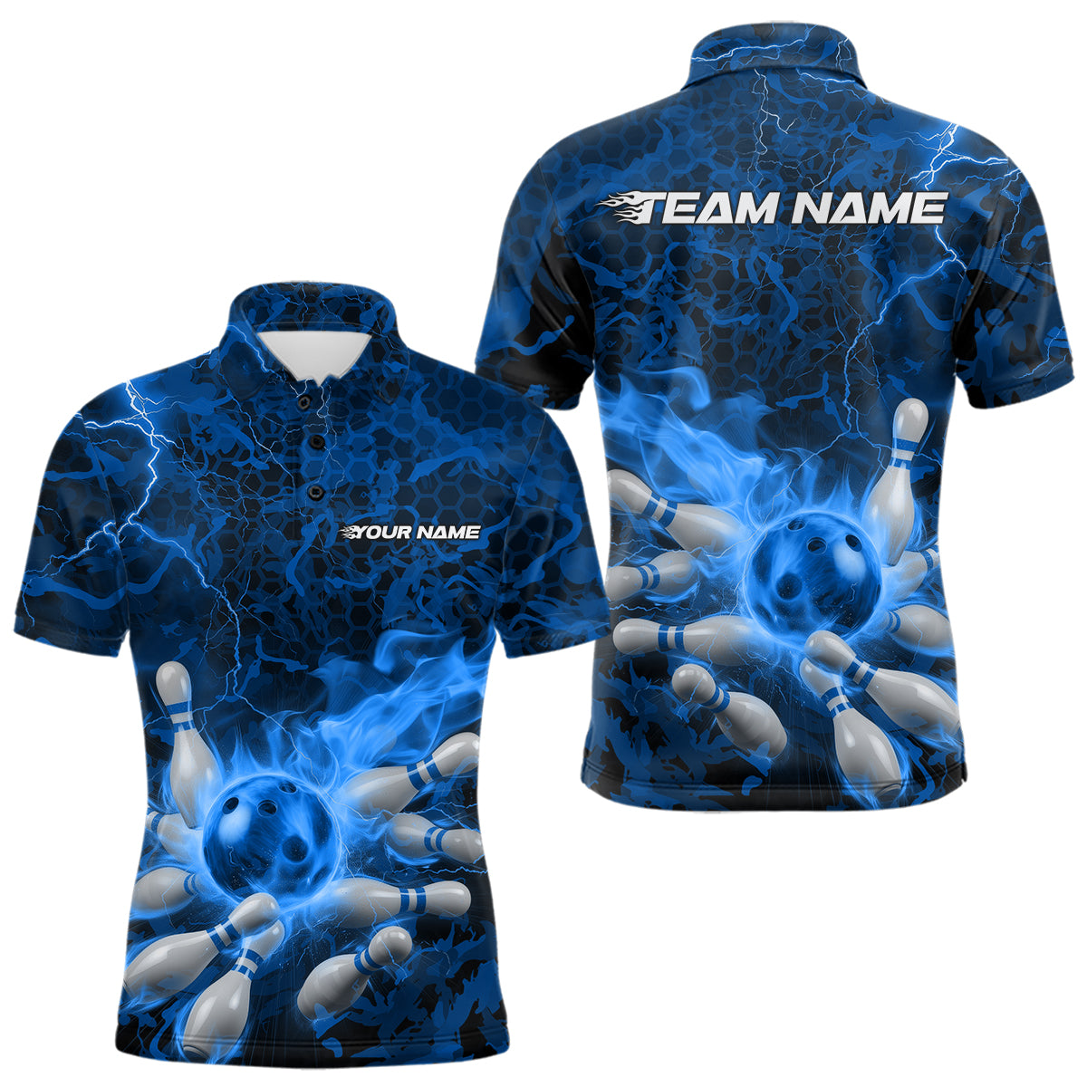 Custom Multi-Color Camo Thunder Lightning Flame Bowling Team Shirts For Men, Women And Kid IPHW9380