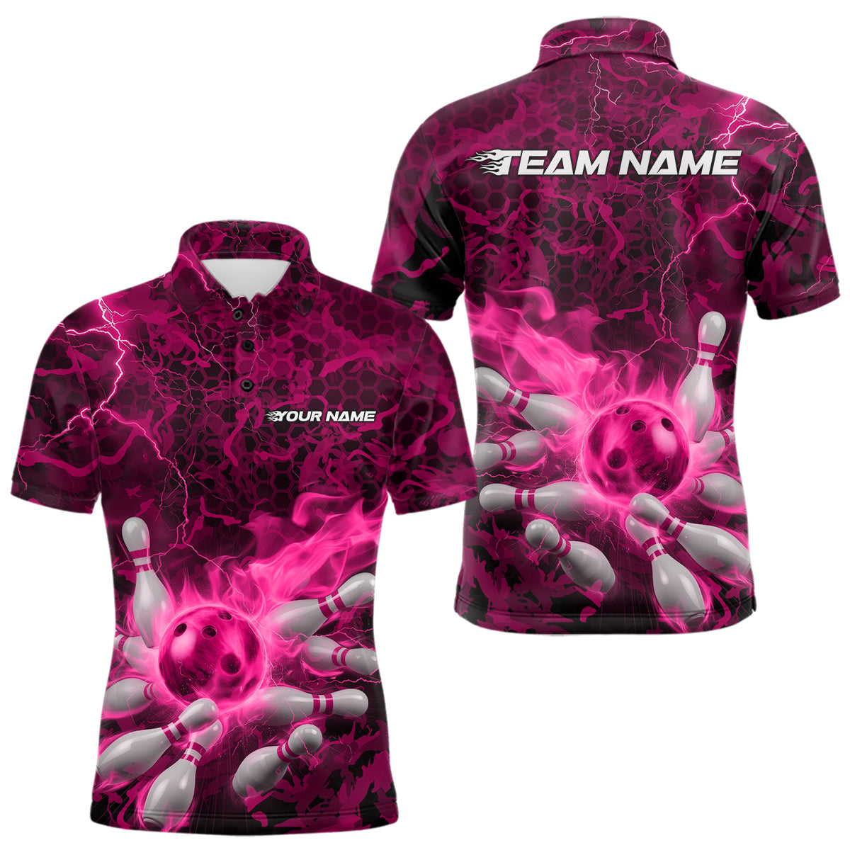 Custom Multi-Color Camo Thunder Lightning Flame Bowling Team Shirts For Men, Women And Kid IPHW9380