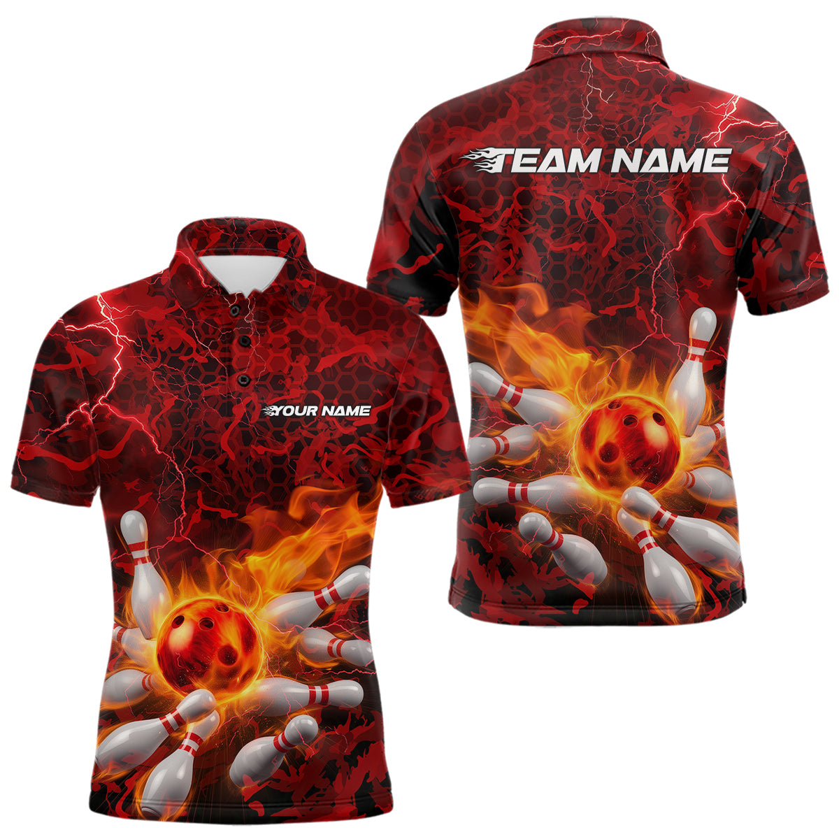 Custom Multi-Color Camo Thunder Lightning Flame Bowling Team Shirts For Men, Women And Kid IPHW9380