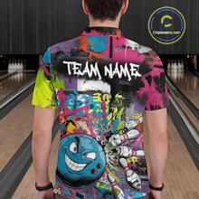 Load image into Gallery viewer, Custom Funny Graffity Colorful Bowling Polo Shirts For Men, Bowling Tournament Shirt IPHW9382