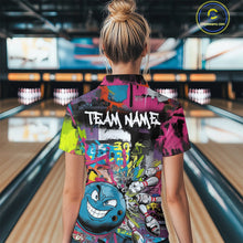 Load image into Gallery viewer, Custom Funny Graffity Colorful Bowling Polo Shirts For Women, Bowling Tournament Shirt IPHW9382