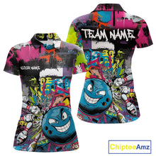 Load image into Gallery viewer, Custom Funny Graffity Colorful Bowling Polo Shirts For Women, Bowling Tournament Shirt IPHW9382