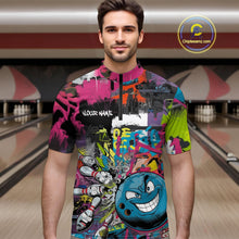 Load image into Gallery viewer, Custom Funny Graffity Colorful Bowling Quarter-Zip Shirts For Men, Bowling Tournament Shirt IPHW9382
