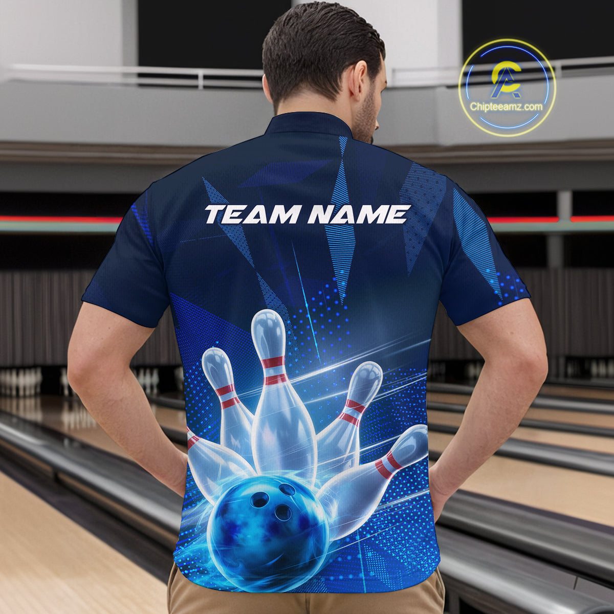 Custom Black And Blue Bowling Jerseys, Men Bowling Quarter-Zip Shirt Team Uniform IPHW9390