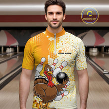 Load image into Gallery viewer, Custom Funny Yellow Thanksgiving Turkey Bowling Team Men Quarter-Zip Shirts, Bowling Jerseys IPHW9768