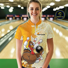 Load image into Gallery viewer, Custom Funny Yellow Thanksgiving Turkey Bowling Women Quarter-Zip Shirts, Bowling Jersey IPHW9768