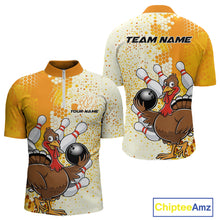 Load image into Gallery viewer, Custom Funny Yellow Thanksgiving Turkey Bowling Team Men Quarter-Zip Shirts, Bowling Jerseys IPHW9768