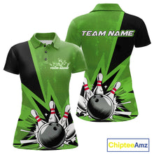 Load image into Gallery viewer, Custom Green Bowling Jerseys, Bowling Team Women Polo Shirts Bowling League Shirt IPHW9392