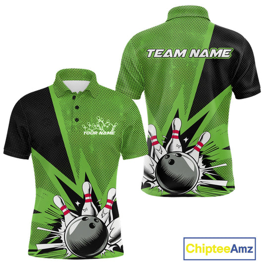 Custom Green Bowling Jerseys, Bowling Team Men Polo Shirts Bowling League Shirt IPHW9392