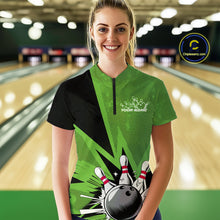 Load image into Gallery viewer, Custom Green Bowling Jerseys, Bowling Team Women Quarter-Zip Shirts Bowling League Shirt IPHW9392